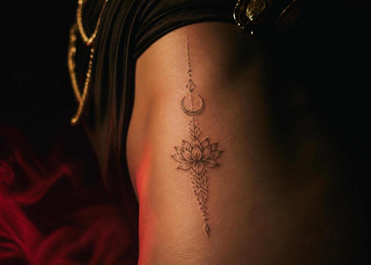 Tatuagem fine line recém-finalizada na pele